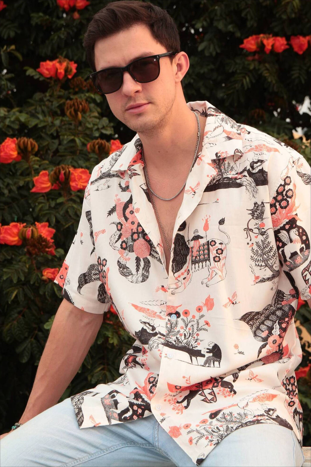 White "Craft" Oversized Printed Shirt