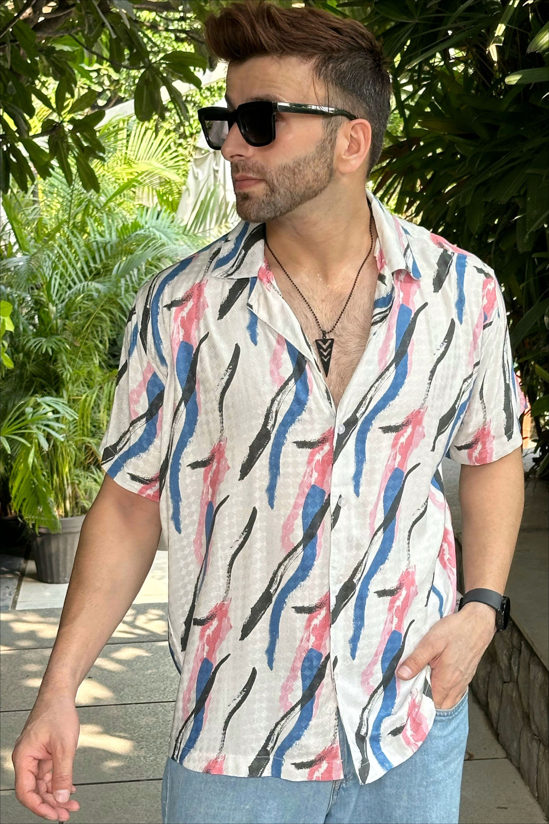 Multicolor Oversized Printed Rayon Shirt