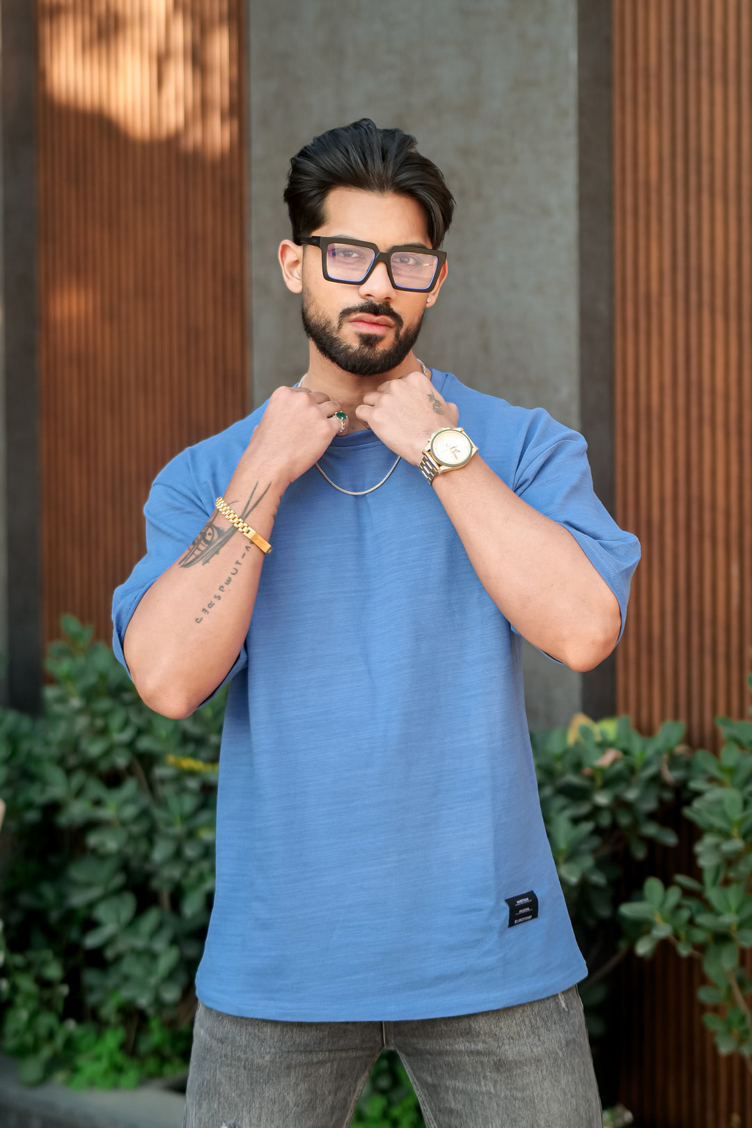 Blue Oversized Slub T-Shirt