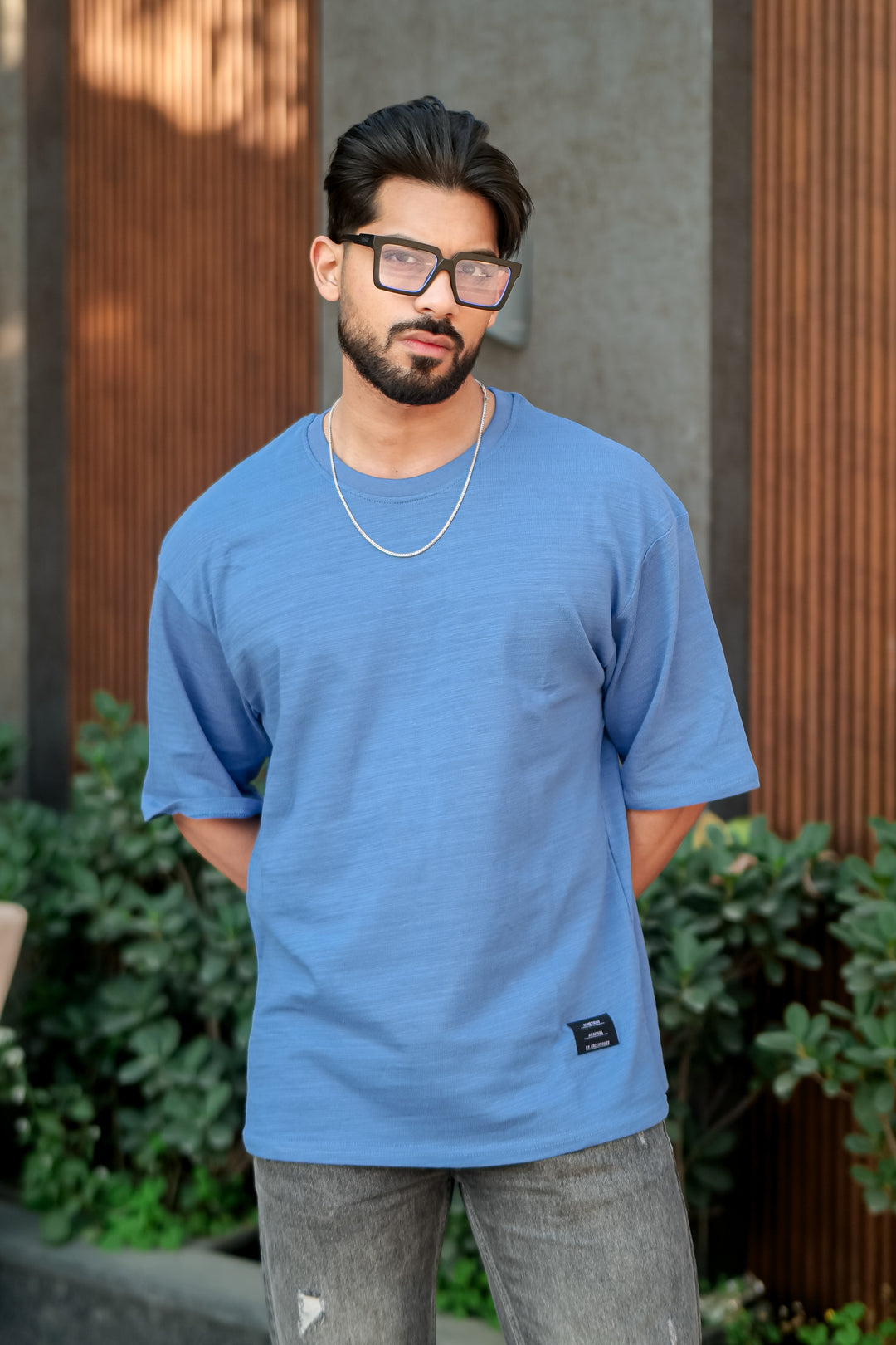 Blue Oversized Slub T-Shirt