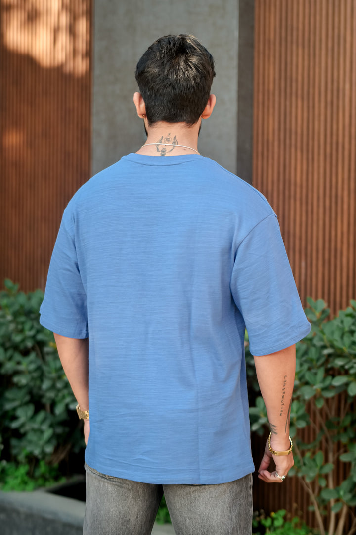 Blue Oversized Slub T-Shirt