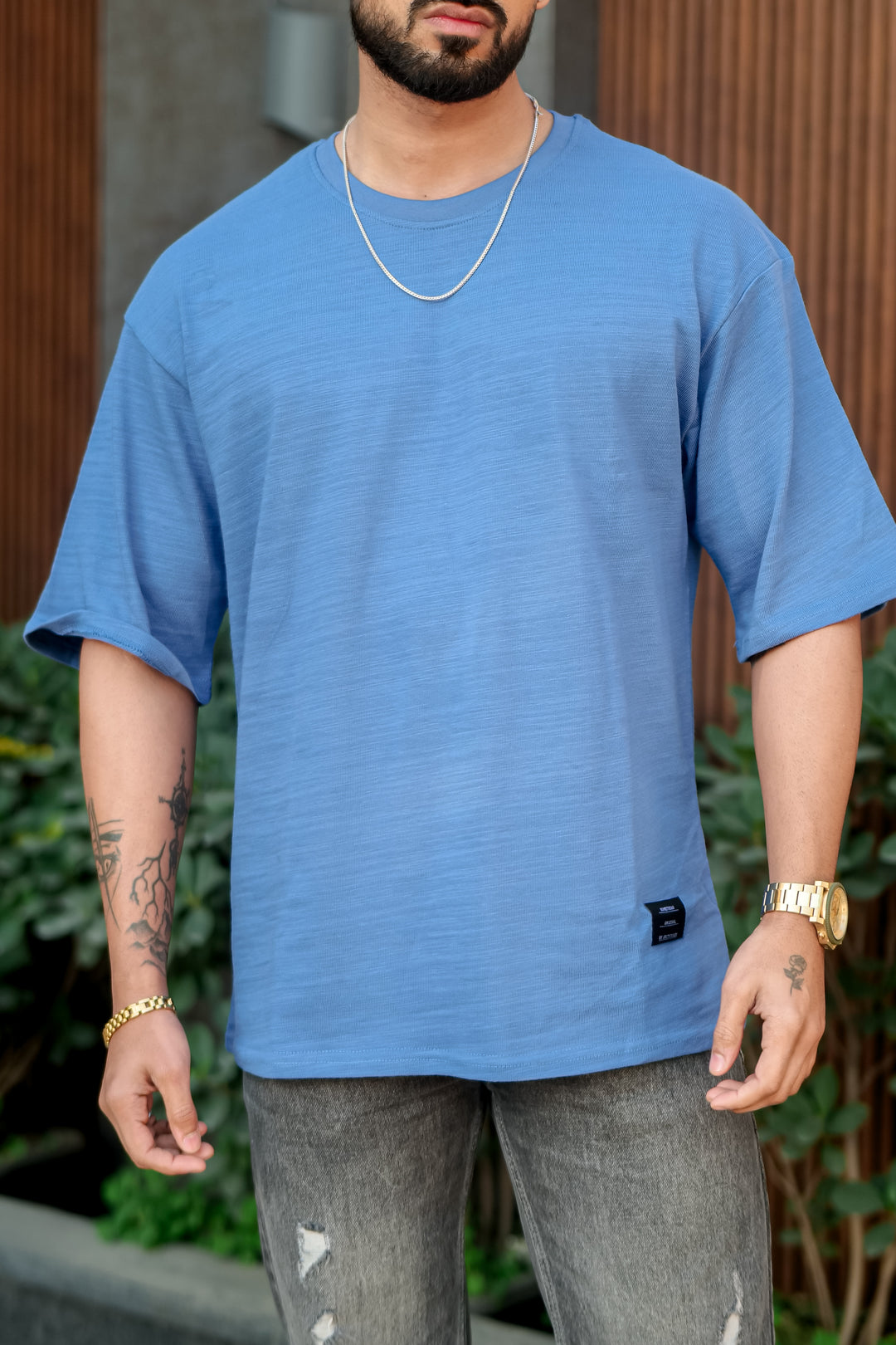 Blue Oversized Slub T-Shirt