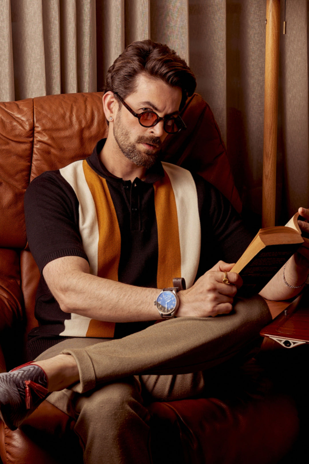 Black/Mustard Flat Knit Premium Cotton Polo ( Neil Nitin Mukesh x Gritstones)