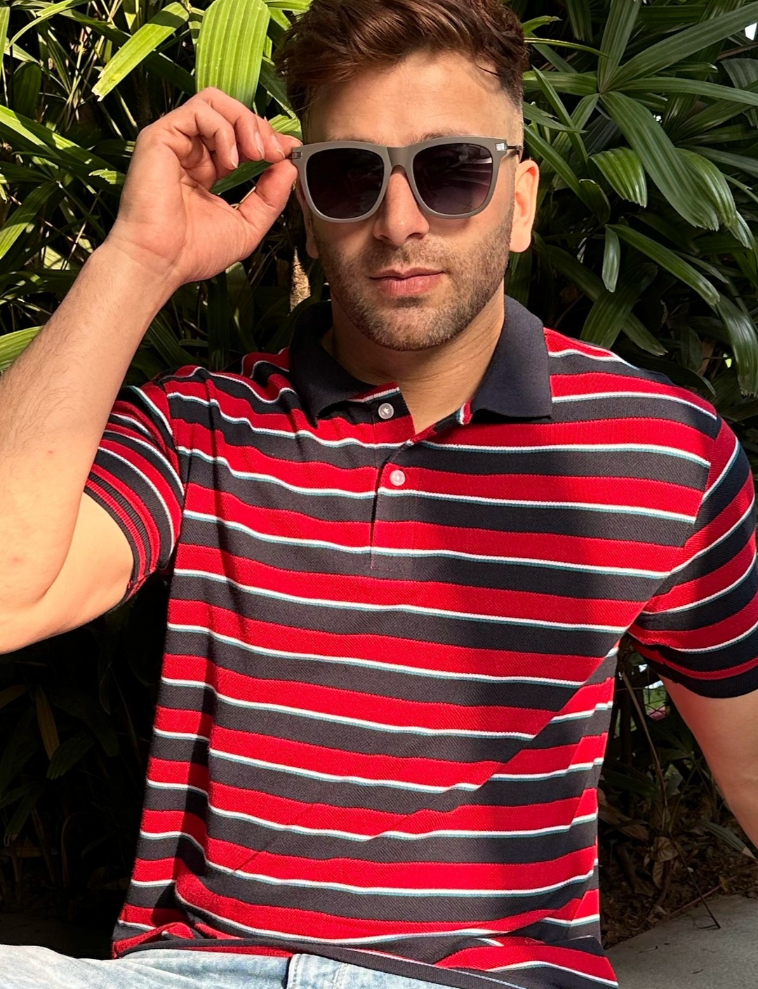 Red Navy Stripe Polo T-Shirt