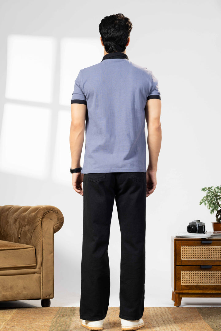 Black/Blue Cotton Half Sleeve Printed Polo T Shirt with Collar