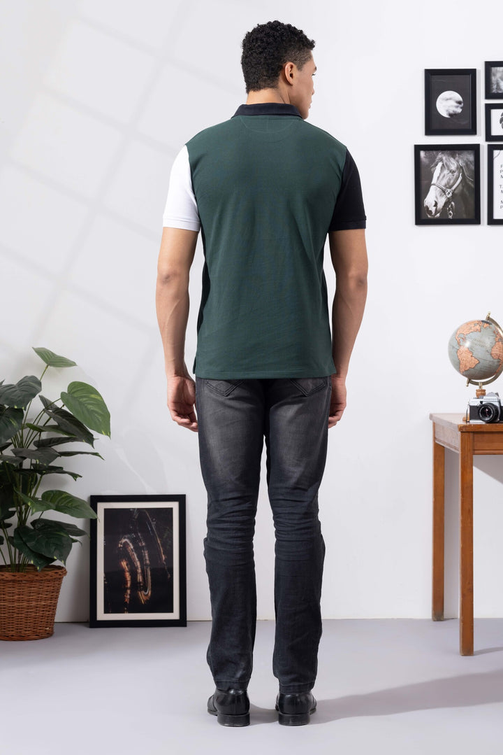 Green Cotton Half Sleeve Printed Polo T-Shirt with Collar