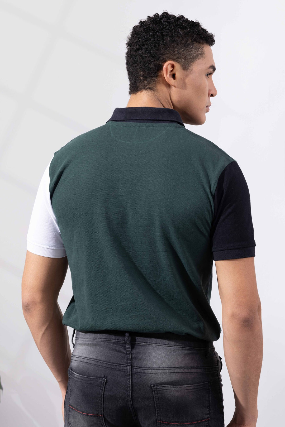 Green Cotton Half Sleeve Printed Polo T-Shirt with Collar