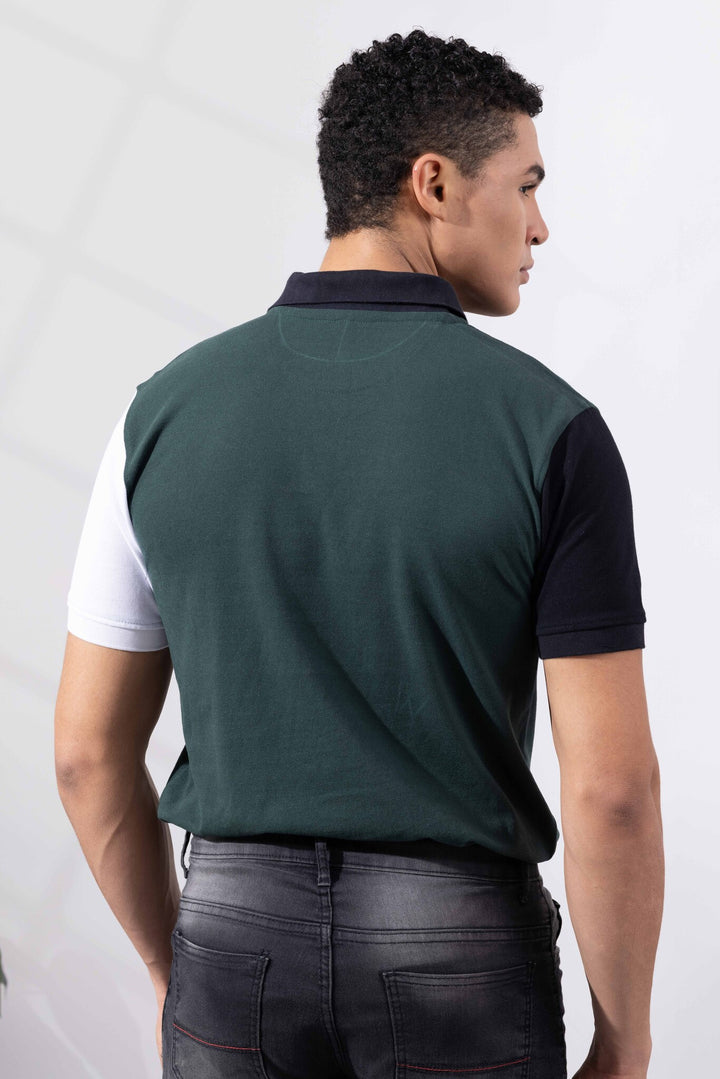 Green Cotton Half Sleeve Printed Polo T-Shirt with Collar