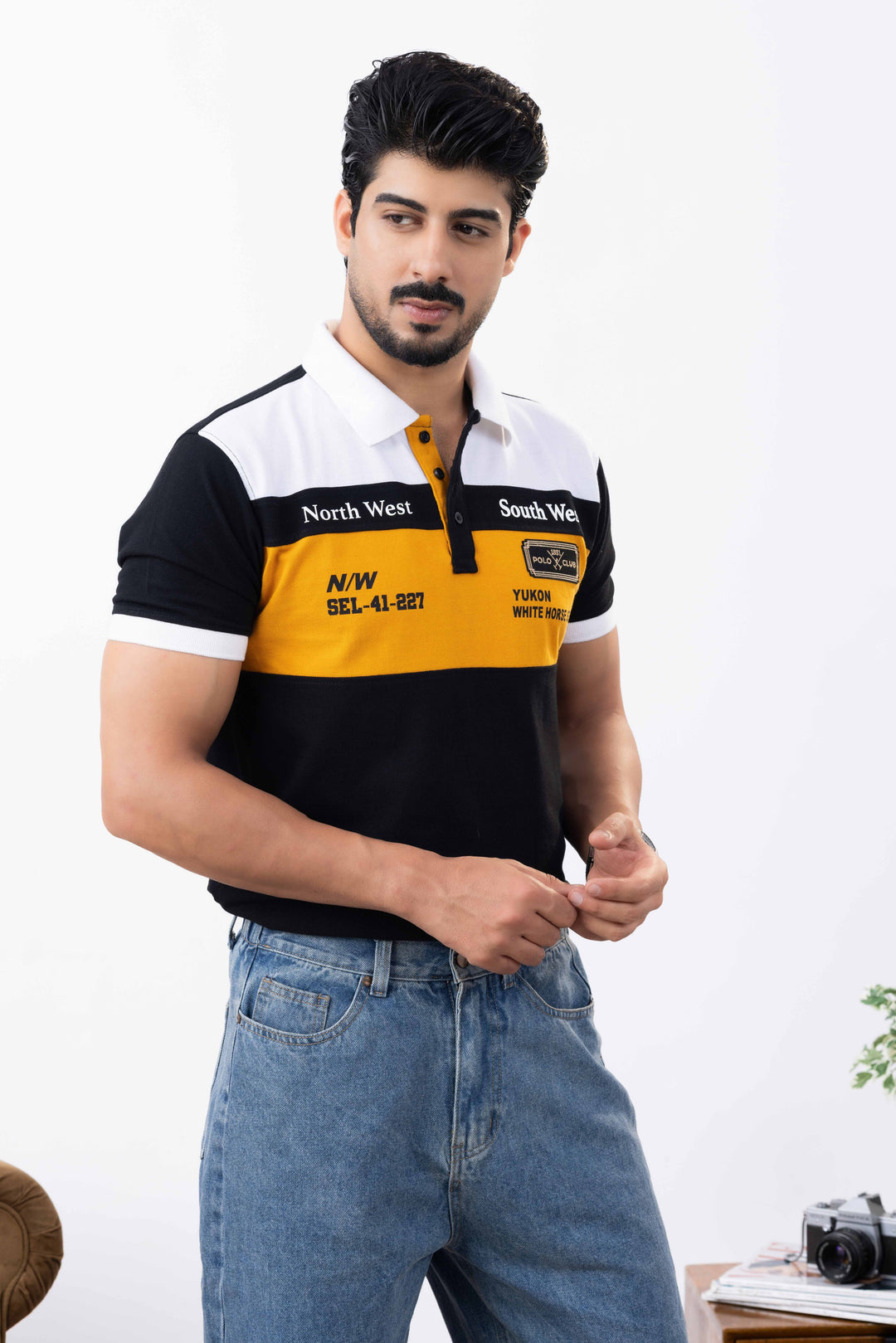 Black Acid Washed Polo T-Shirt