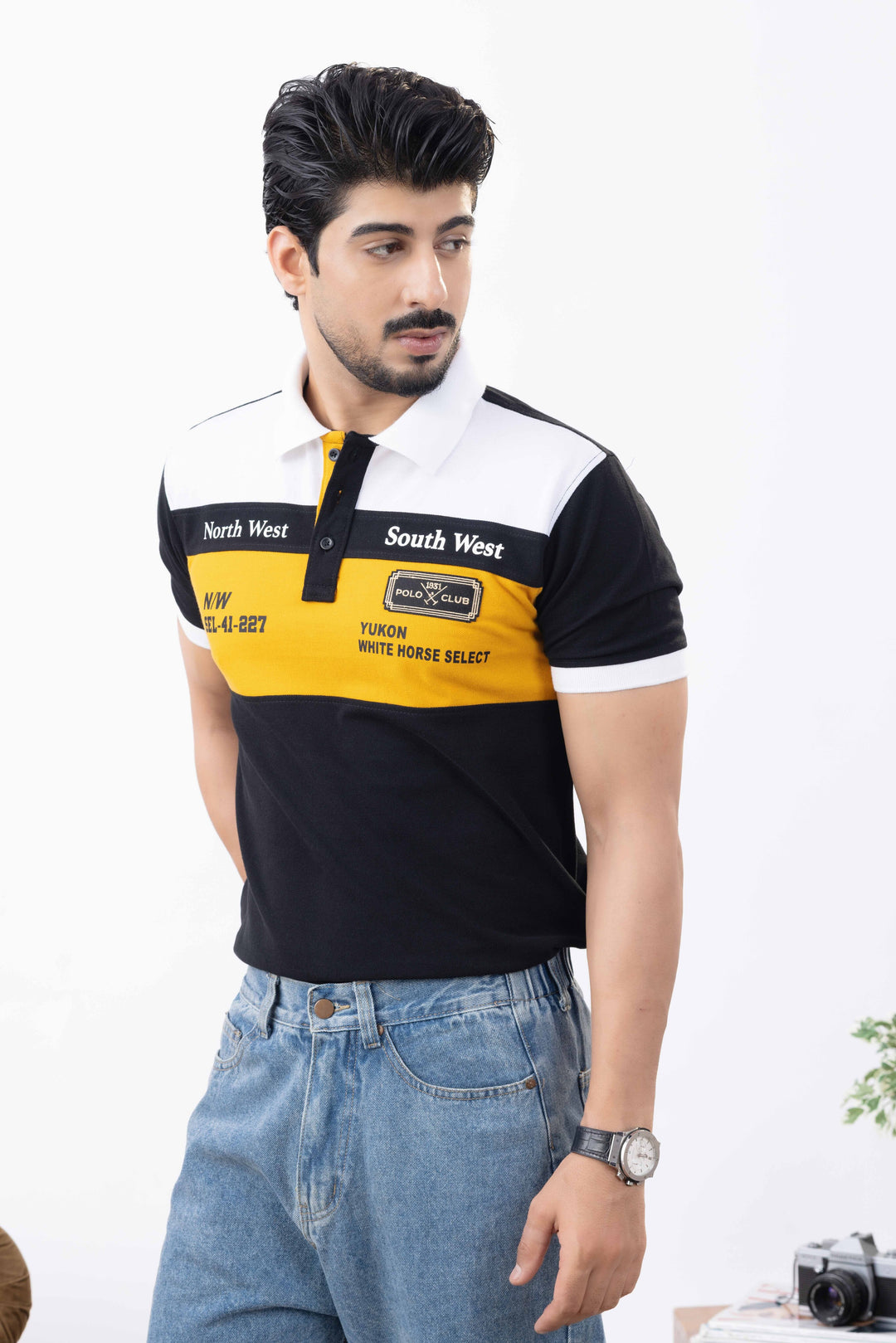 Black Acid Washed Polo T-Shirt