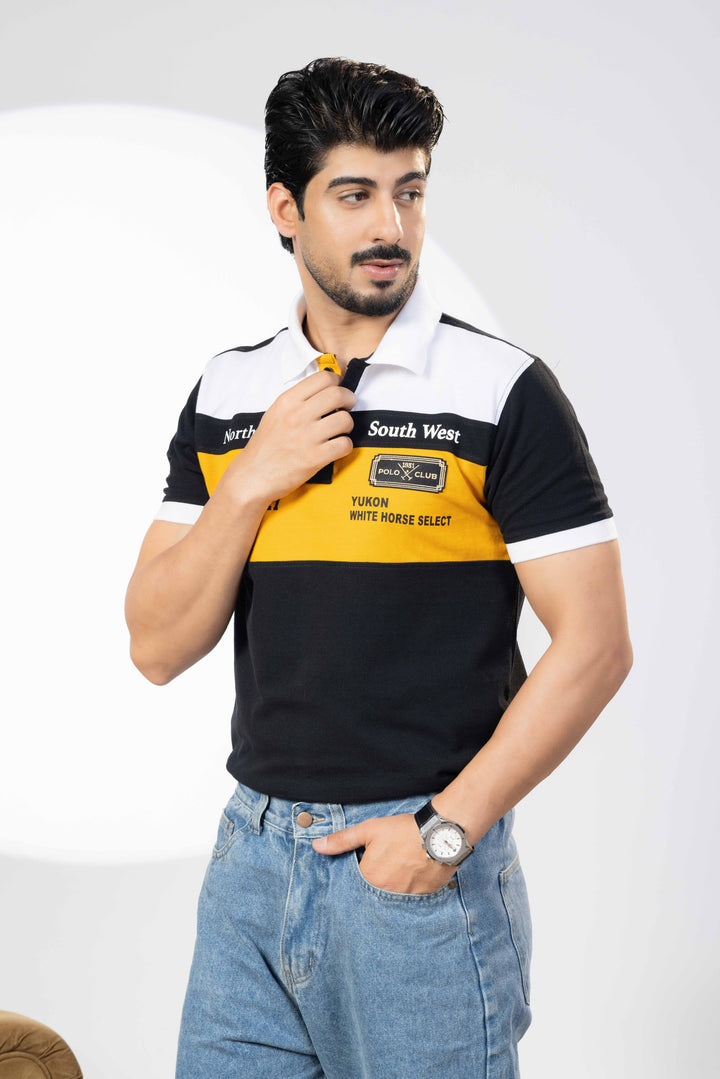Black Acid Washed Polo T-Shirt
