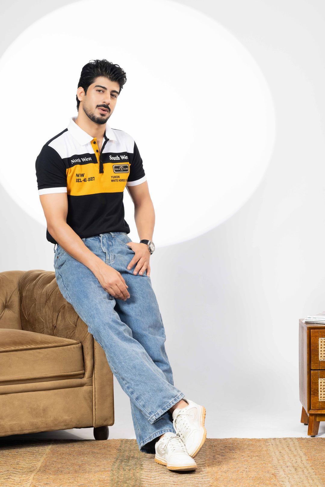 Black Acid Washed Polo T-Shirt