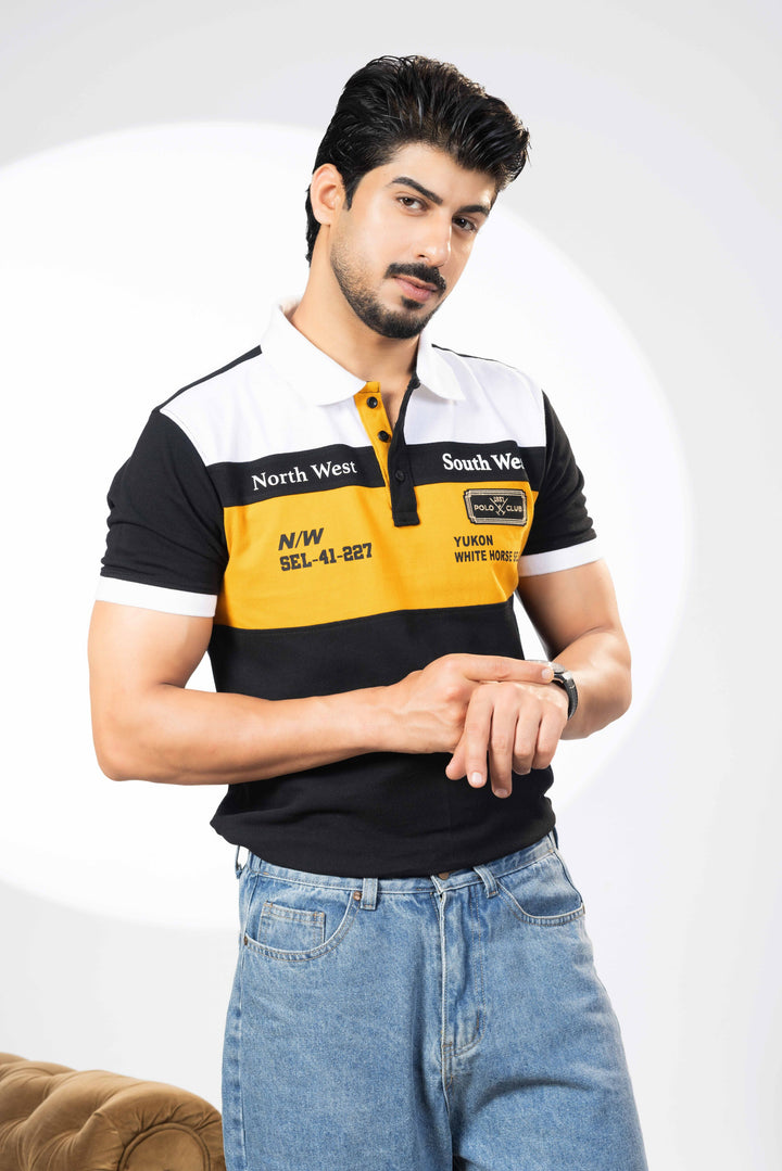 Black Acid Washed Polo T-Shirt