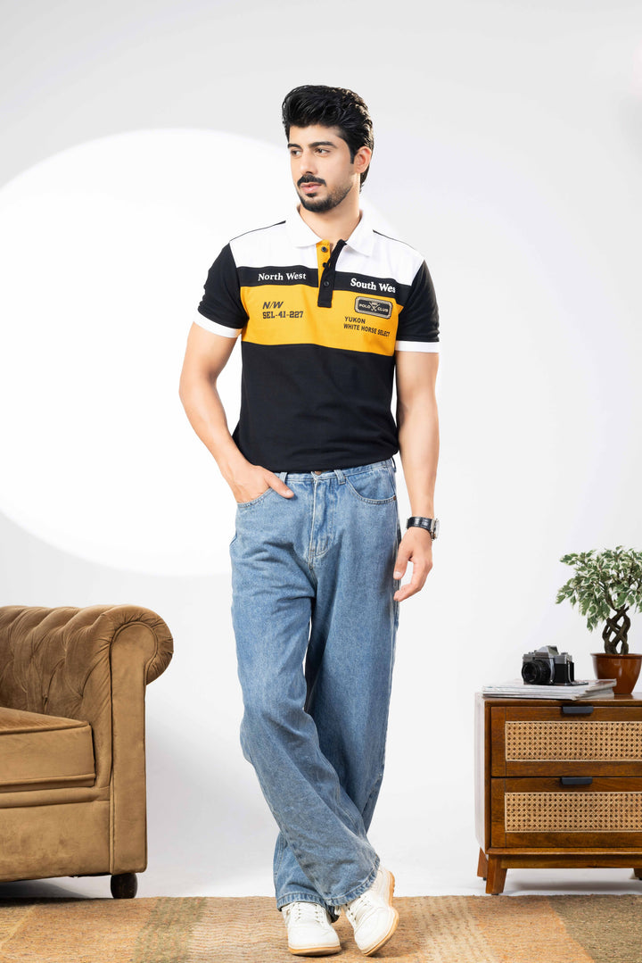 Black Acid Washed Polo T-Shirt