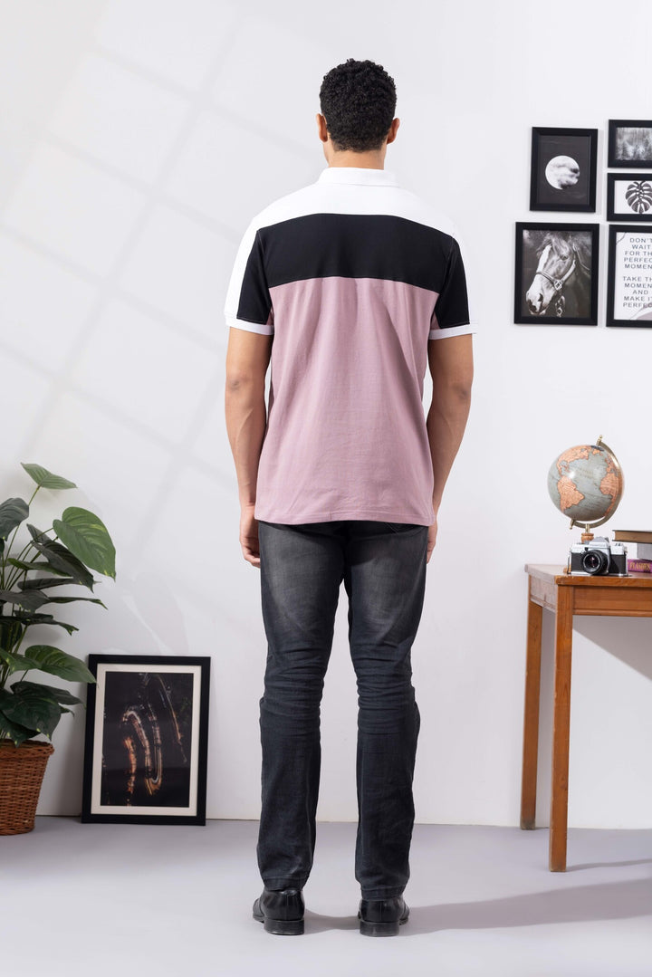 White Purple Cotton Half Sleeve Printed Polo T-Shirt with Collar