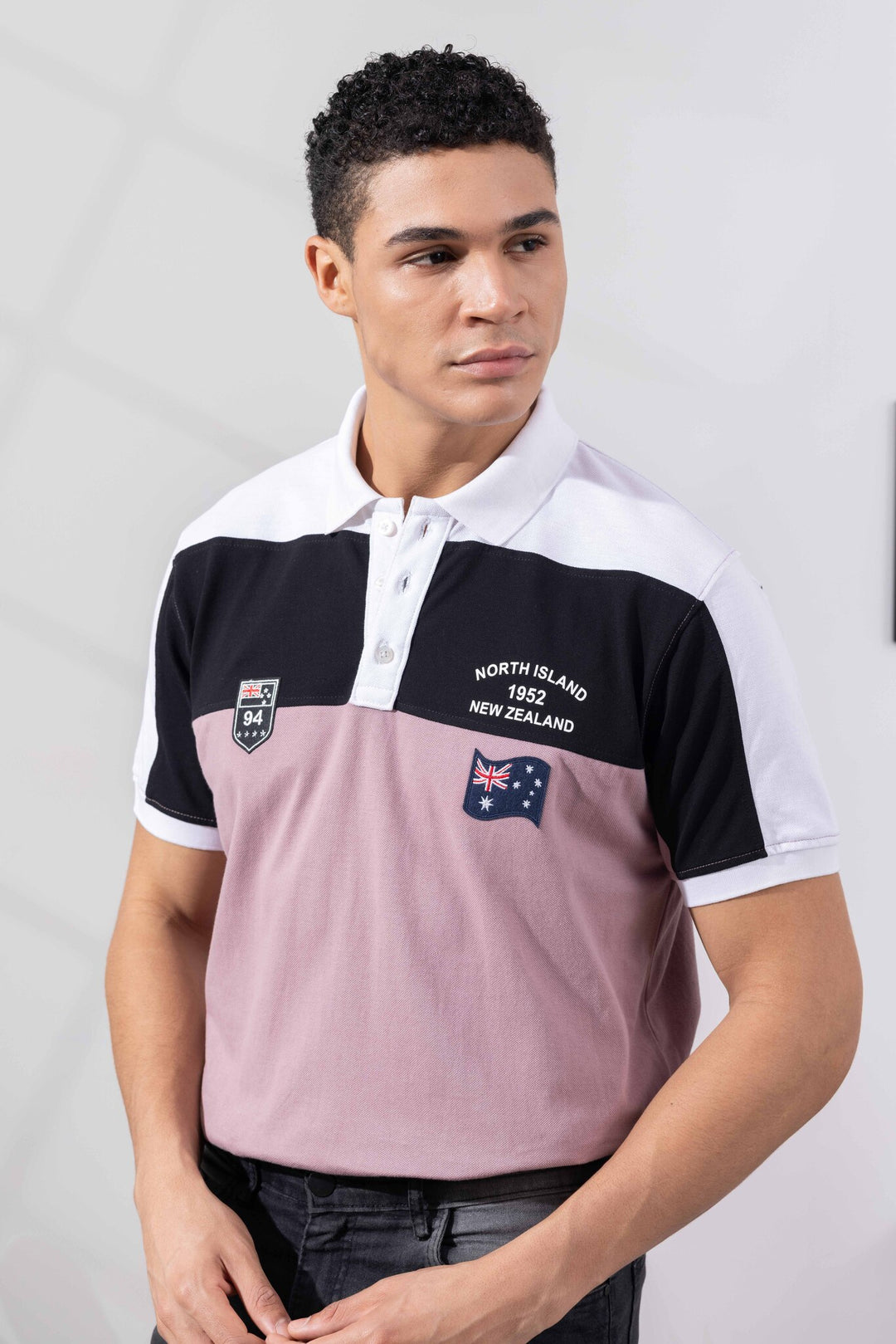 White Purple Cotton Half Sleeve Printed Polo T-Shirt with Collar