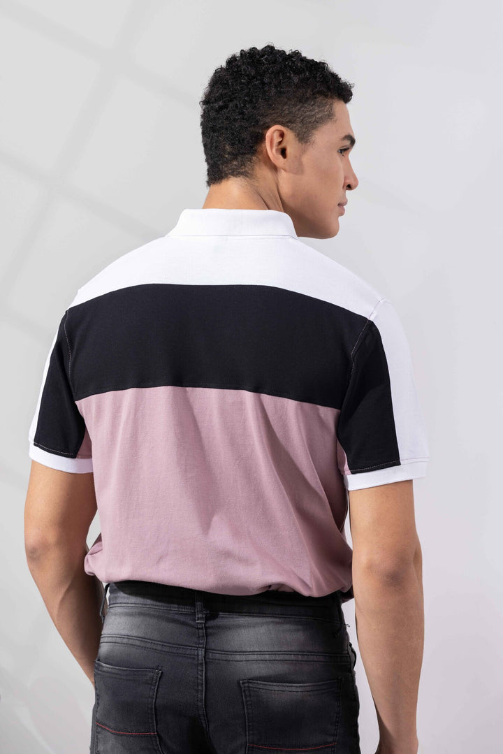 White Purple Cotton Half Sleeve Printed Polo T-Shirt with Collar