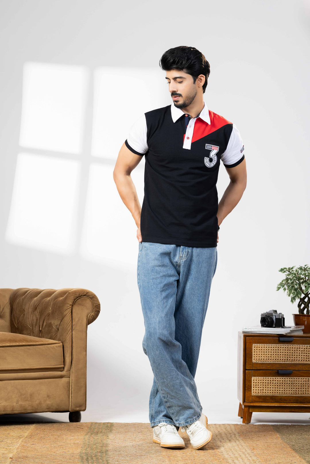 Red White Cotton Half Sleeve Printed Polo T-Shirt with Collar