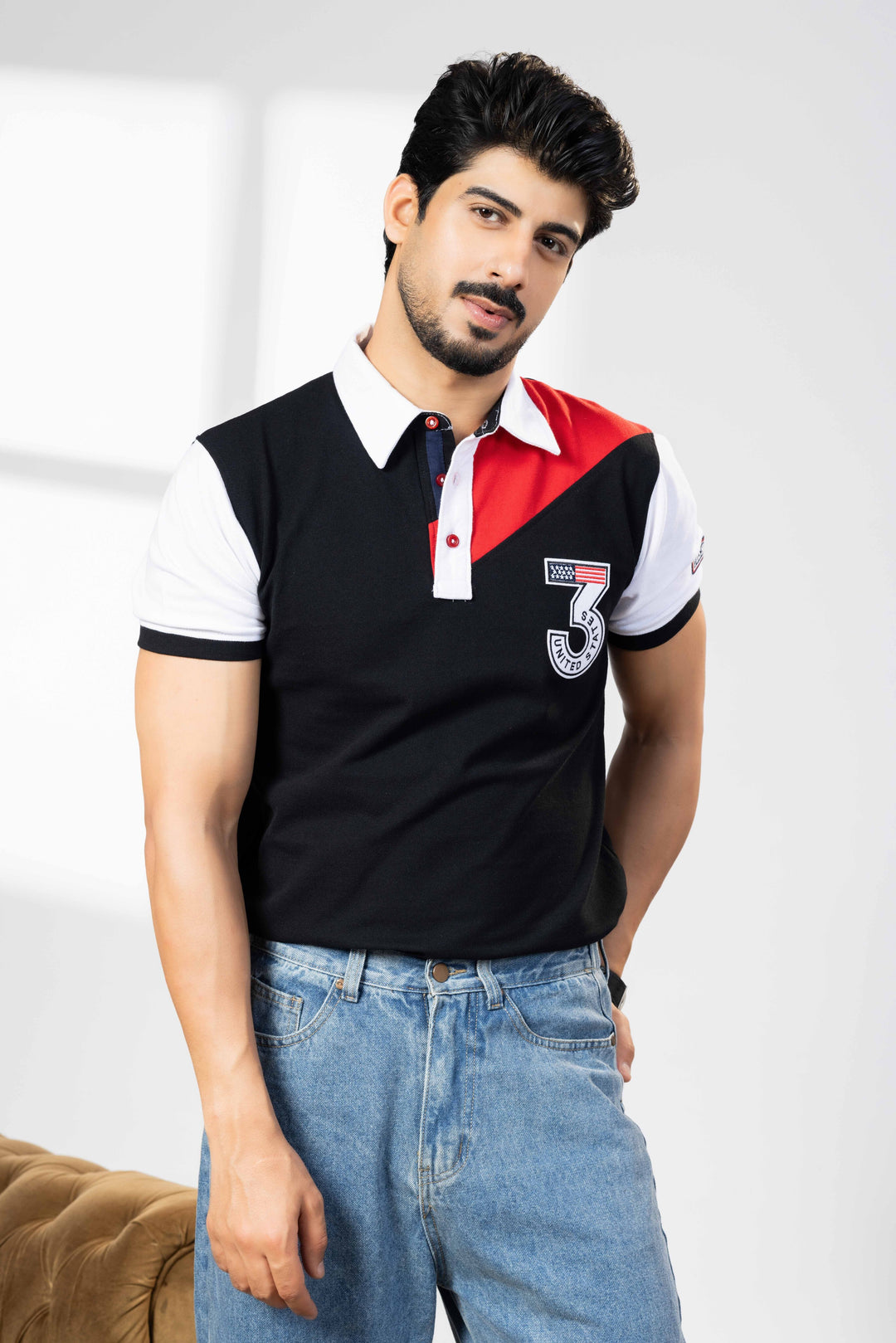 Red White Cotton Half Sleeve Printed Polo T-Shirt with Collar