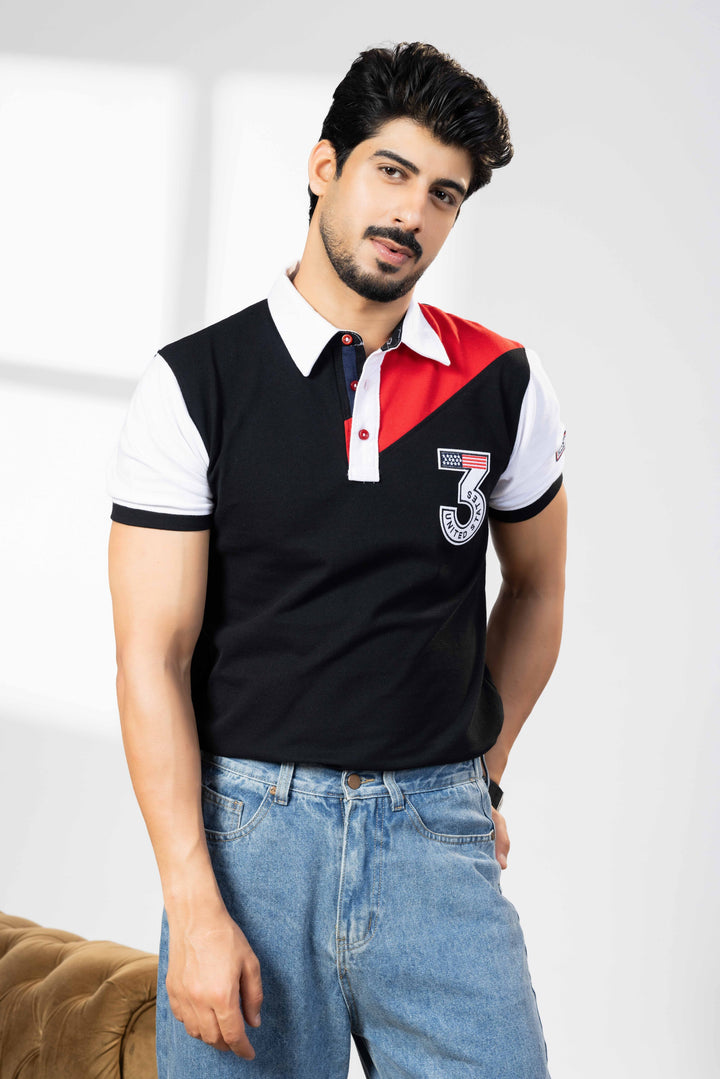 Red White Cotton Half Sleeve Printed Polo T-Shirt with Collar