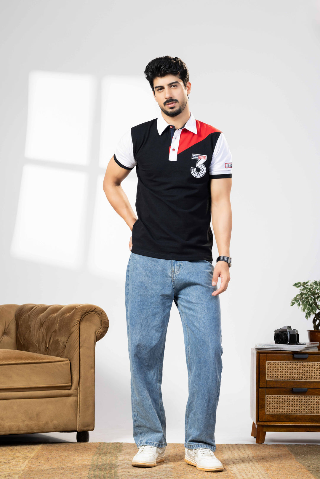 Red White Cotton Half Sleeve Printed Polo T-Shirt with Collar
