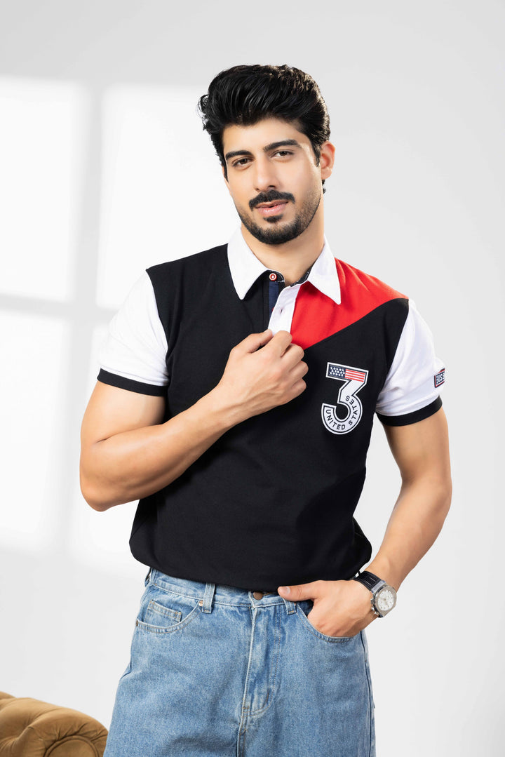 Red White Cotton Half Sleeve Printed Polo T-Shirt with Collar