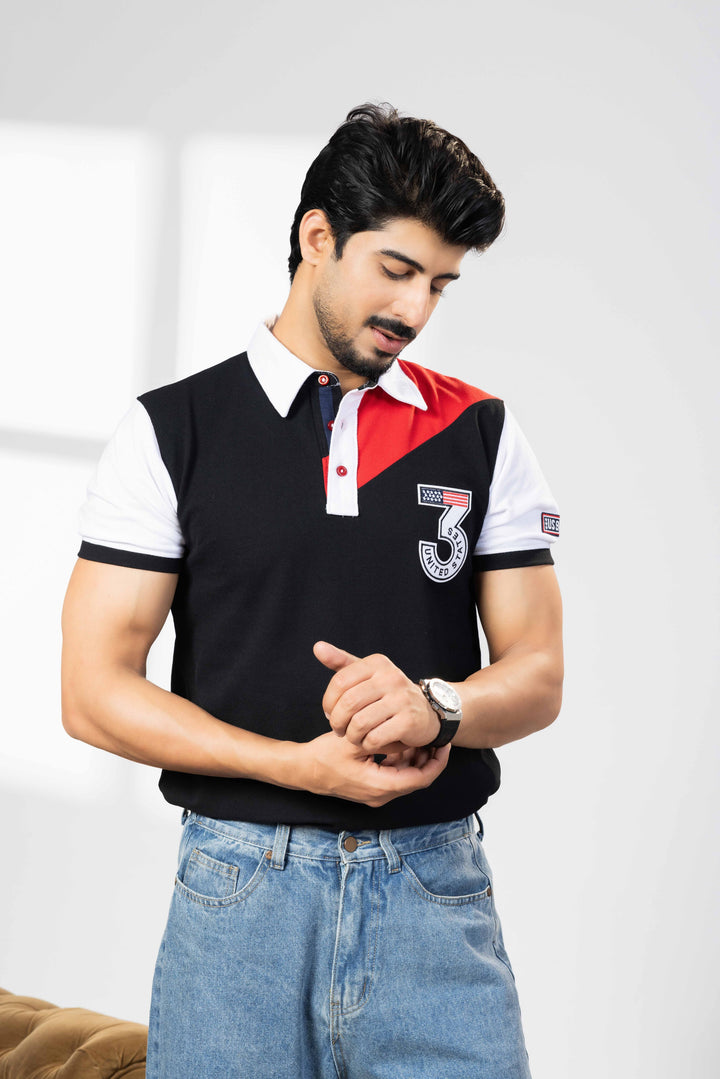 Red White Cotton Half Sleeve Printed Polo T-Shirt with Collar