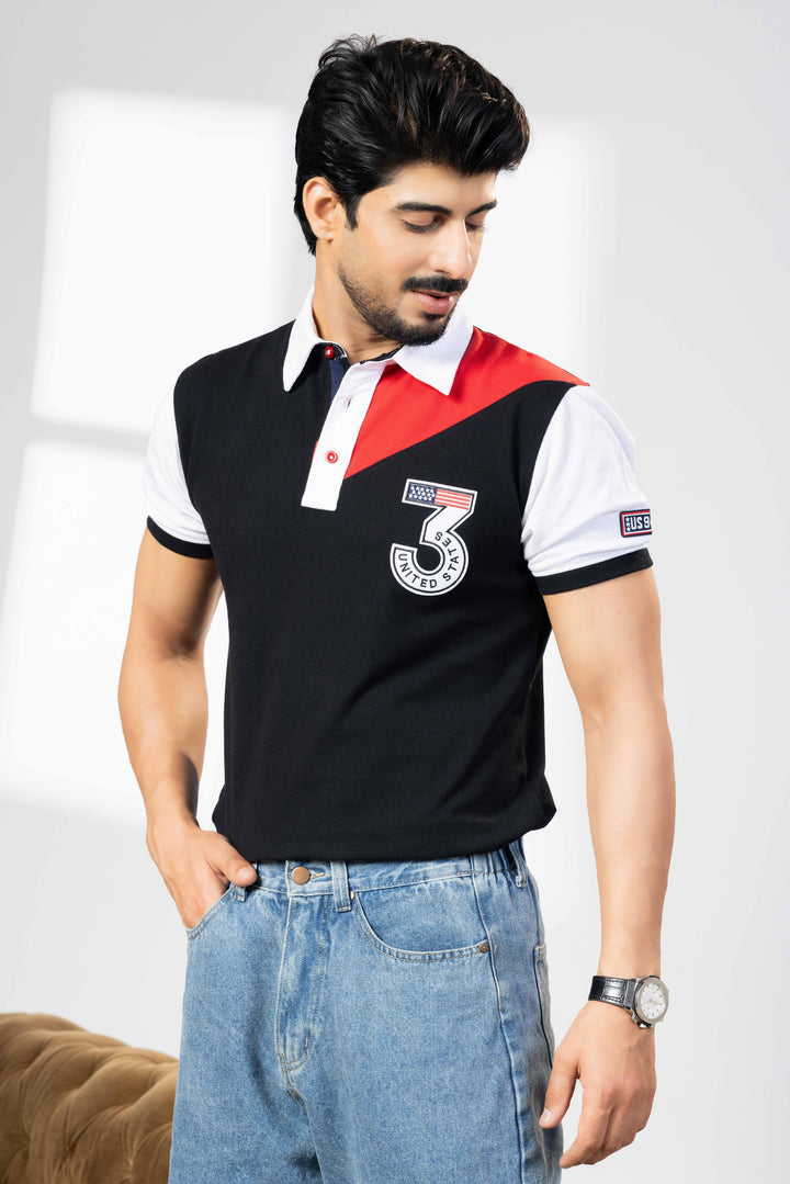 Red White Cotton Half Sleeve Printed Polo T-Shirt with Collar