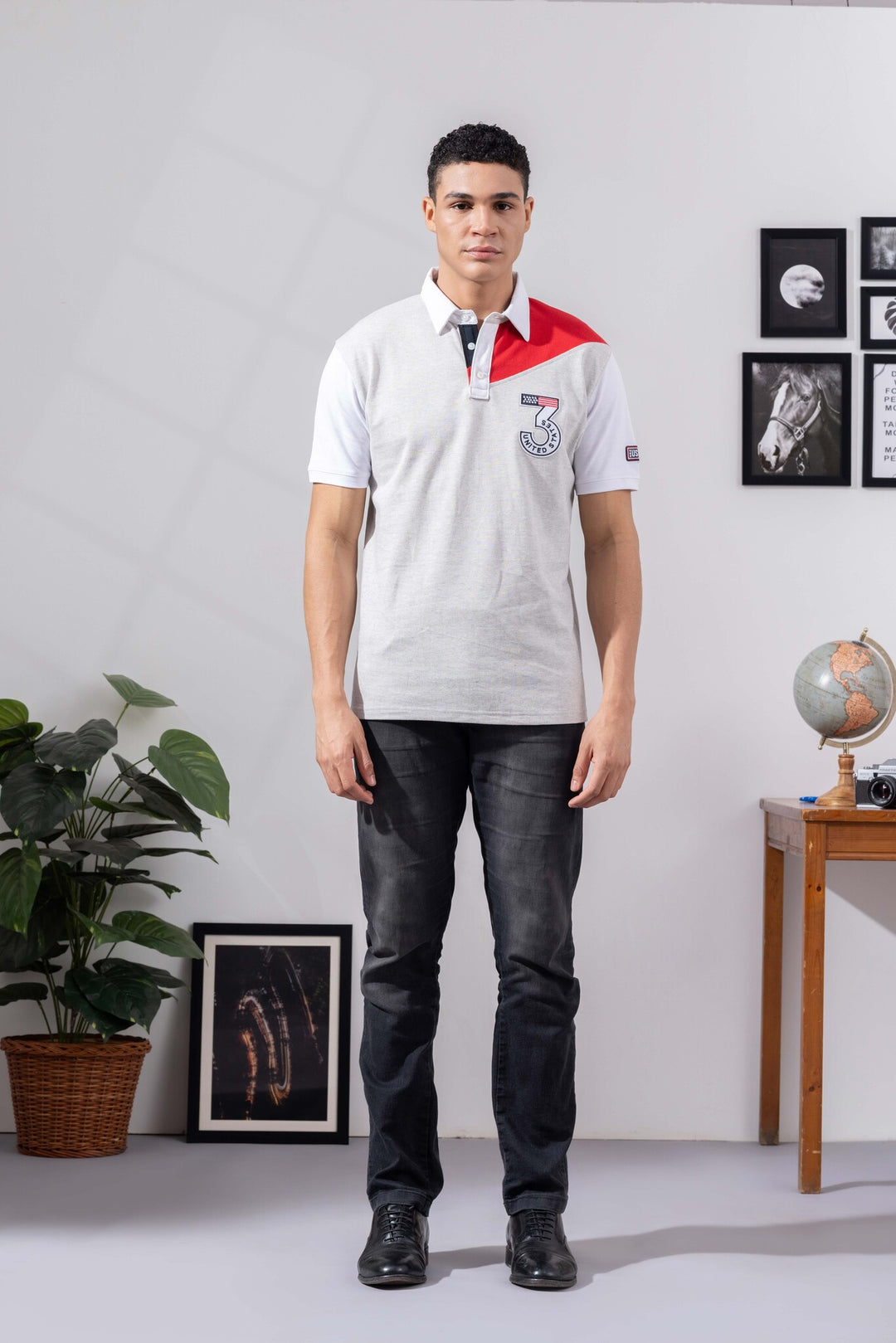 White Cotton Half Sleeve Printed Polo T-Shirt with Collar