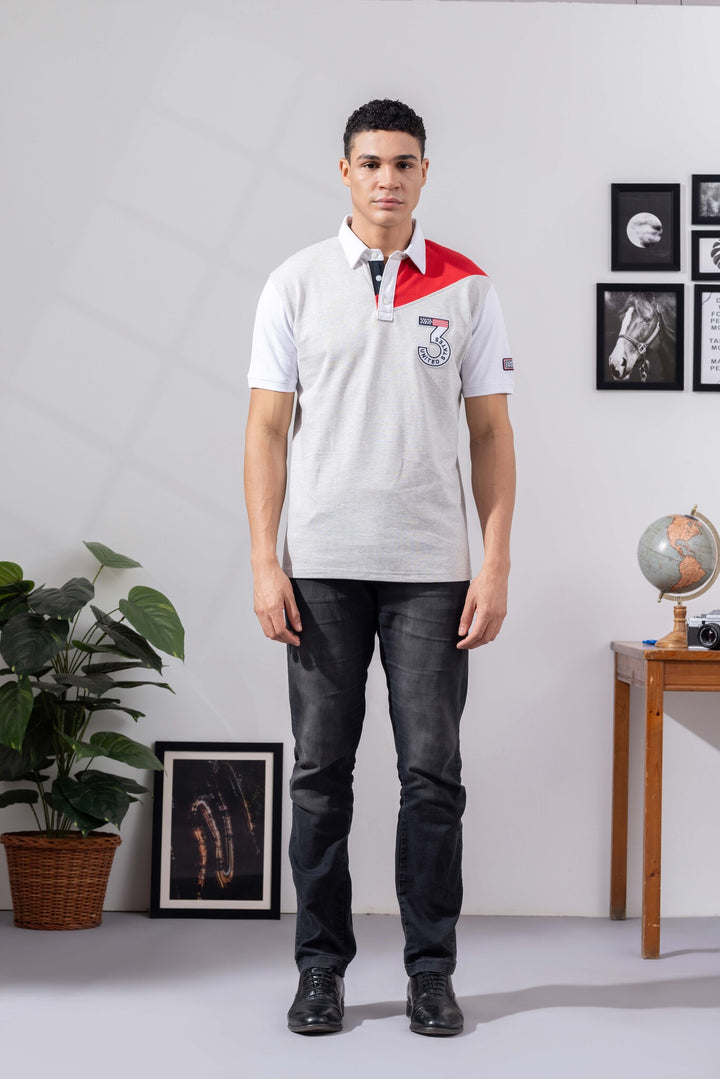 White Cotton Half Sleeve Printed Polo T-Shirt with Collar
