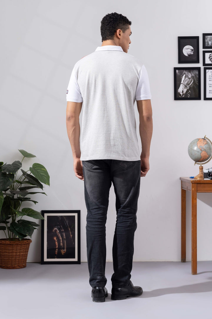White Cotton Half Sleeve Printed Polo T-Shirt with Collar
