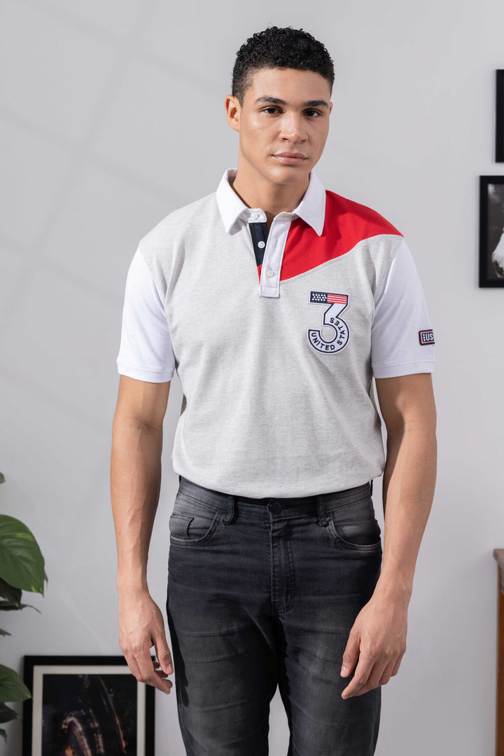 White Cotton Half Sleeve Printed Polo T-Shirt with Collar