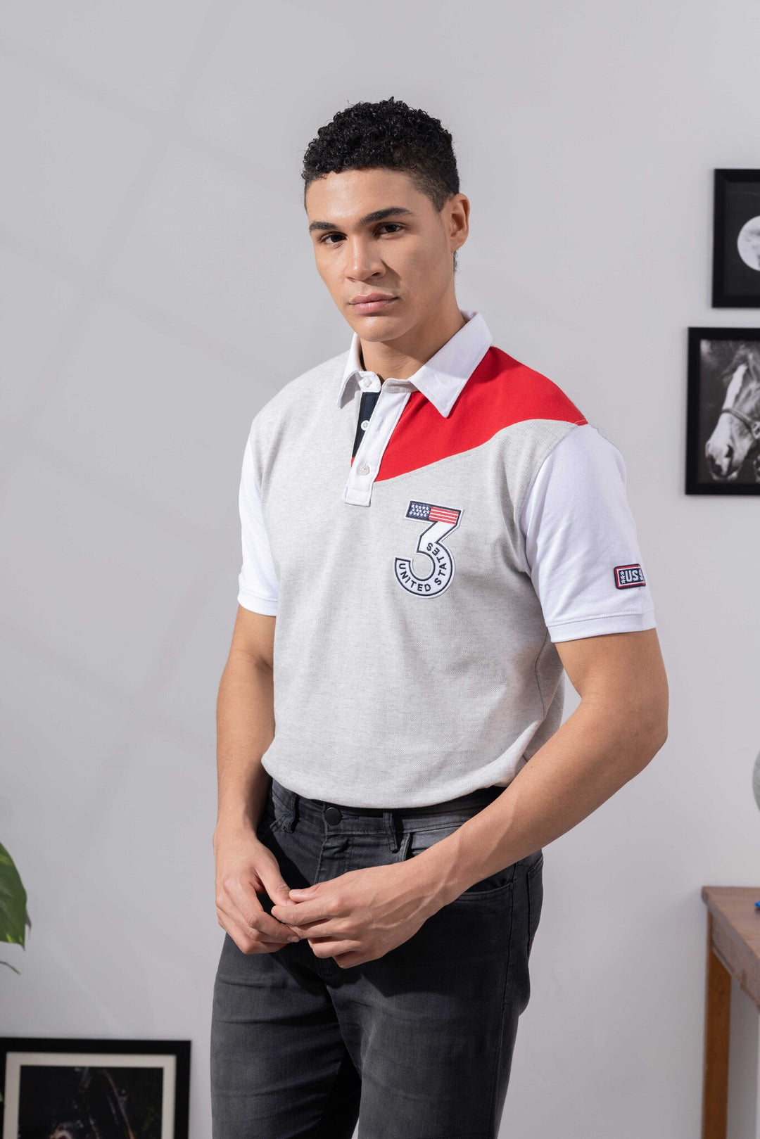 White Cotton Half Sleeve Printed Polo T-Shirt with Collar