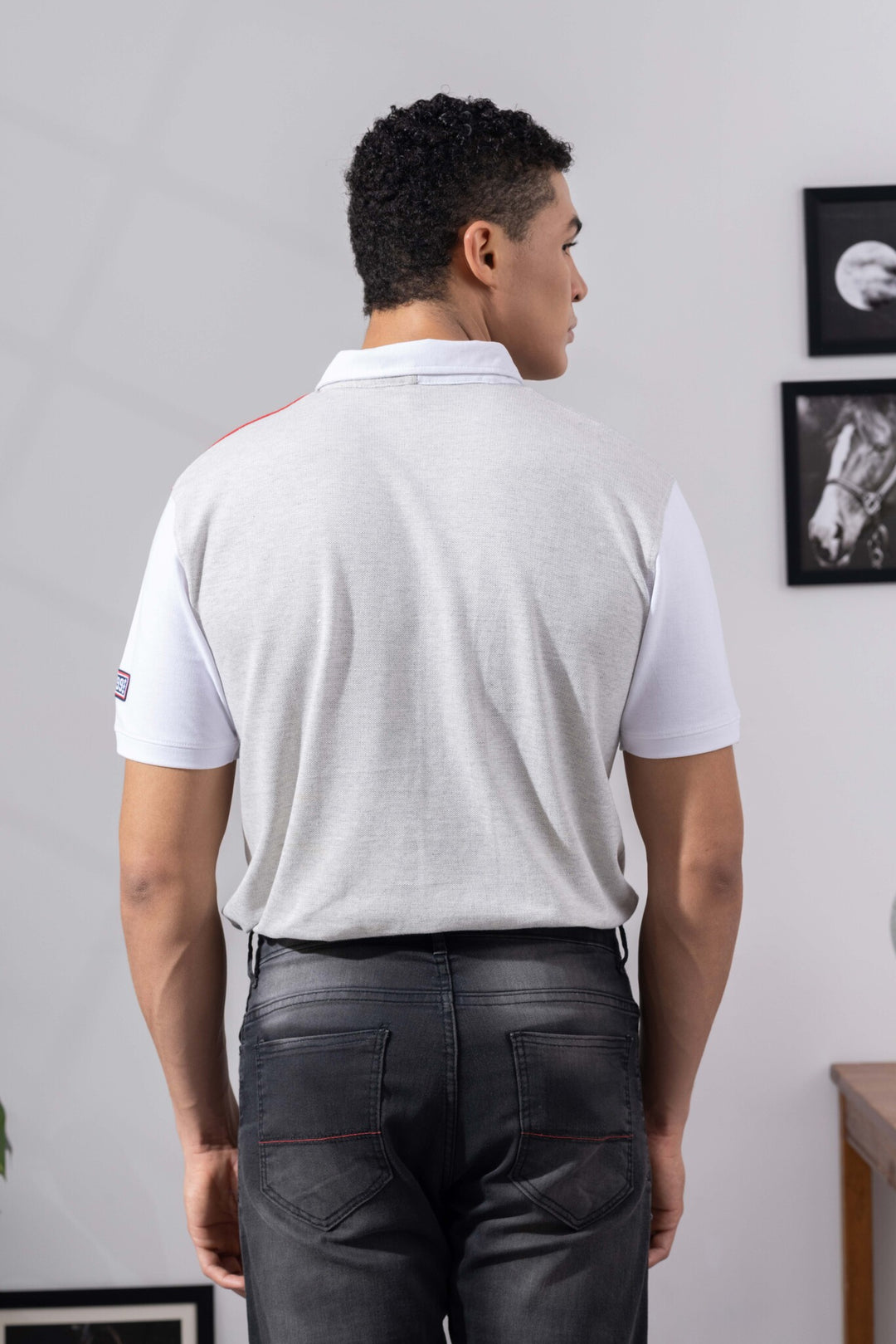White Cotton Half Sleeve Printed Polo T-Shirt with Collar