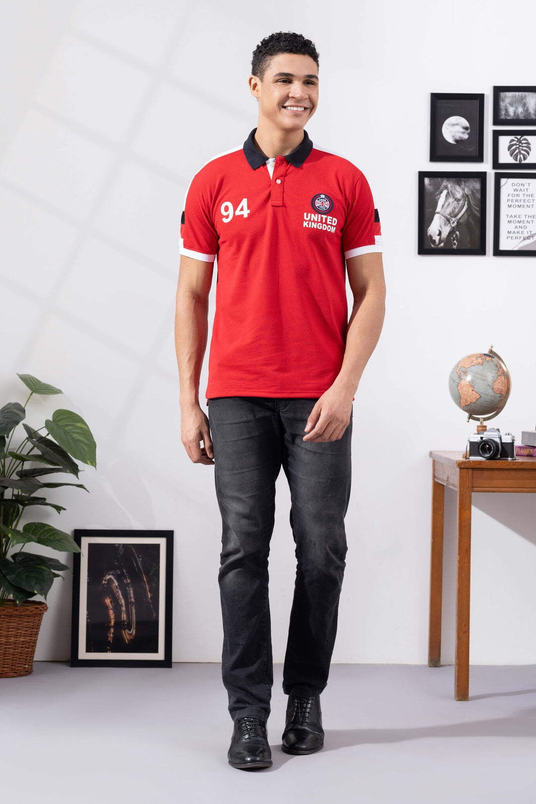 Red Cotton Half Sleeve Printed Polo T-Shirt with Collar