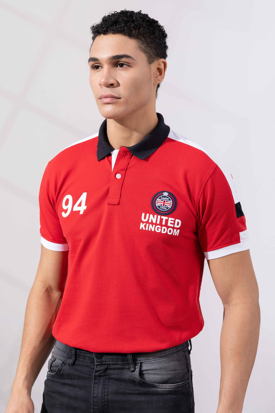 Red Cotton Half Sleeve Printed Polo T-Shirt with Collar