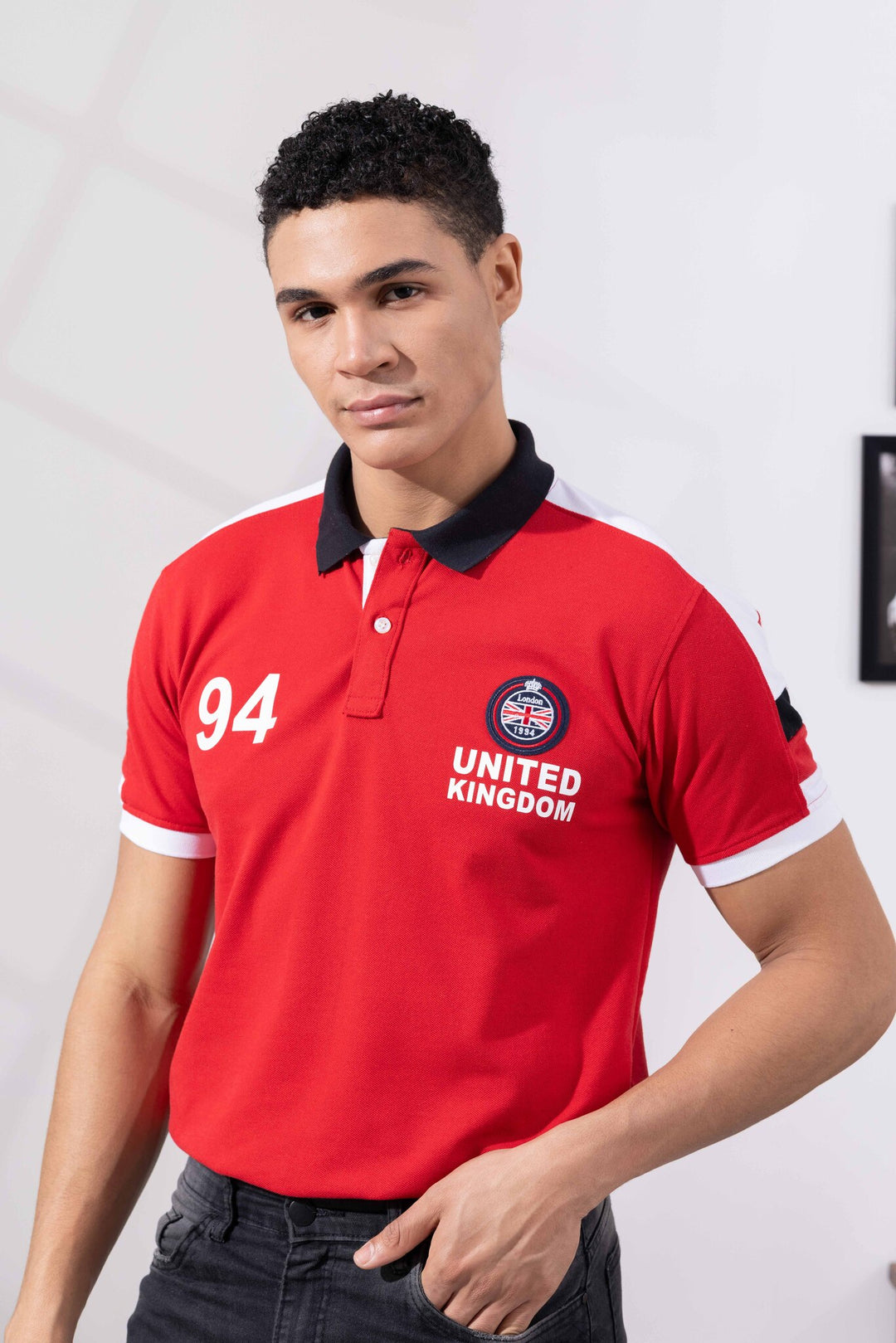 Red Cotton Half Sleeve Printed Polo T-Shirt with Collar