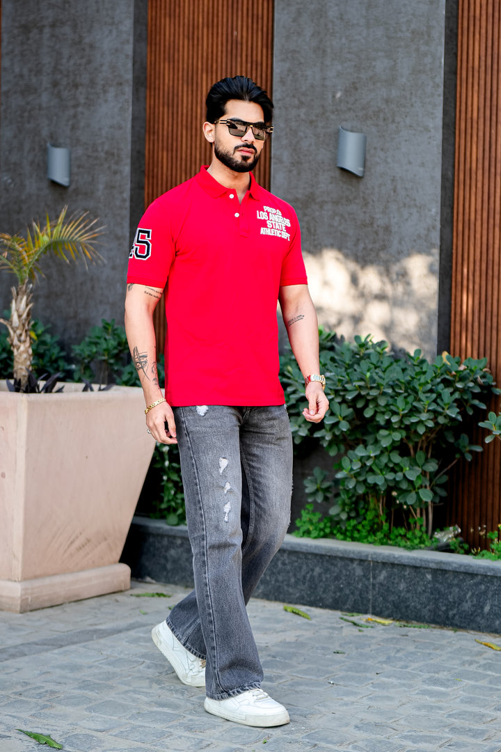 Red Self Design Polo T-Shirt