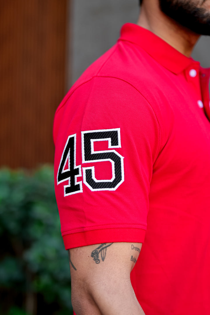 Red Self Design Polo T-Shirt