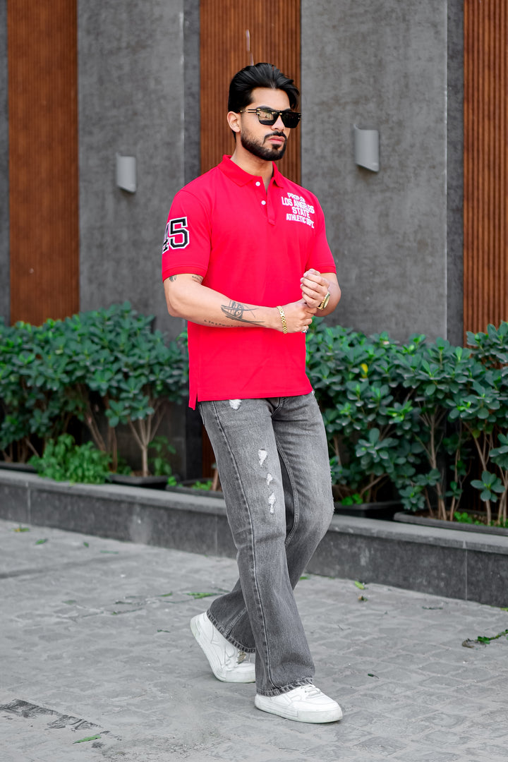 Red Self Design Polo T-Shirt