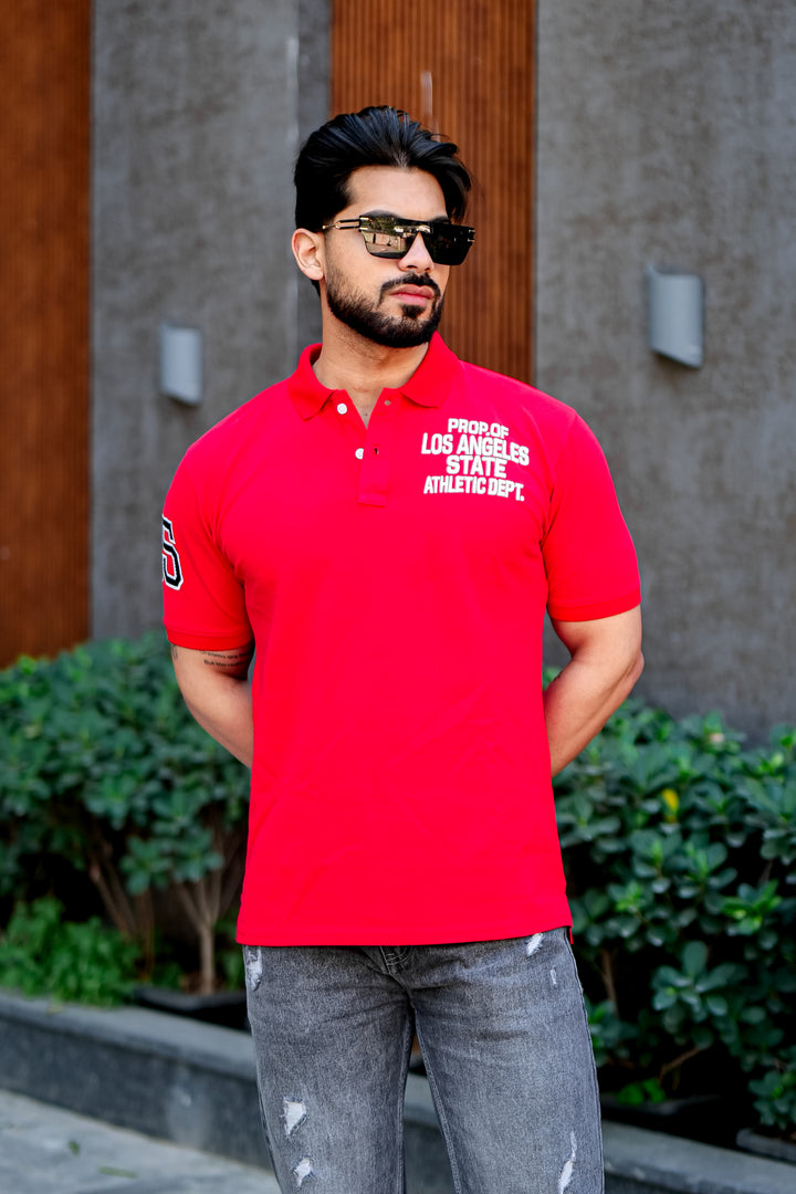 Red Self Design Polo T-Shirt