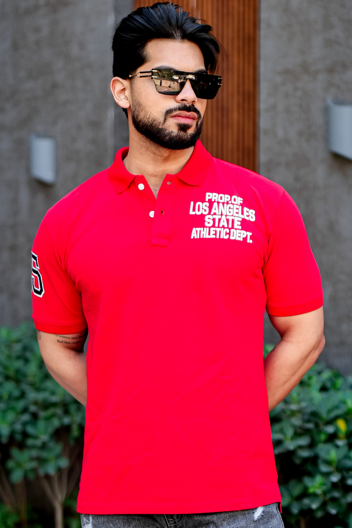 Red Self Design Polo T-Shirt