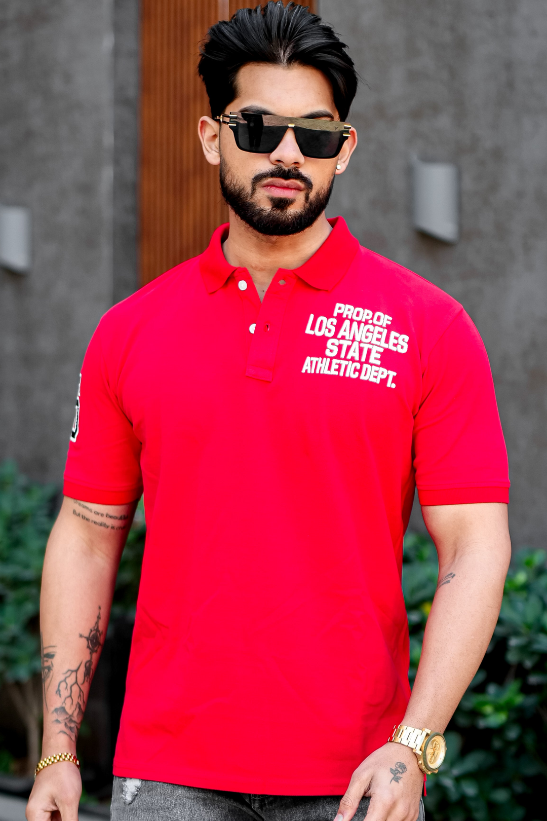 Red Self Design Polo T-Shirt