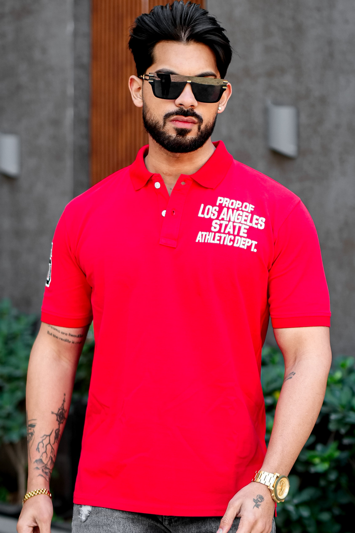 Red Self Design Polo T-Shirt