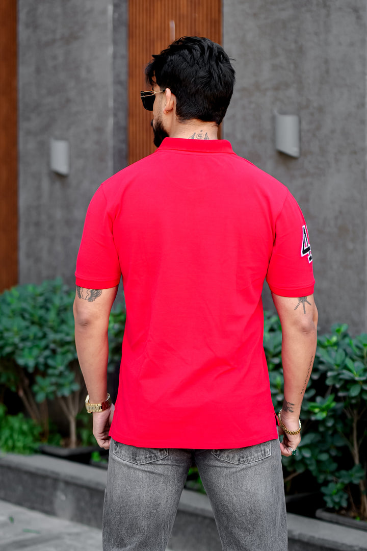Red Self Design Polo T-Shirt
