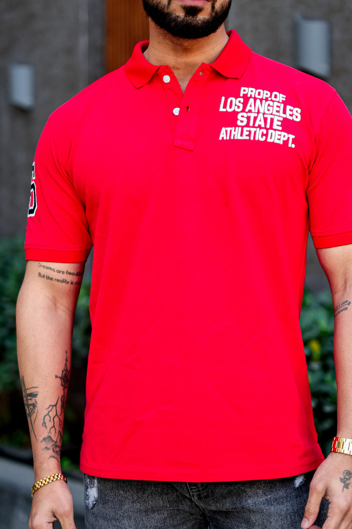Red Self Design Polo T-Shirt