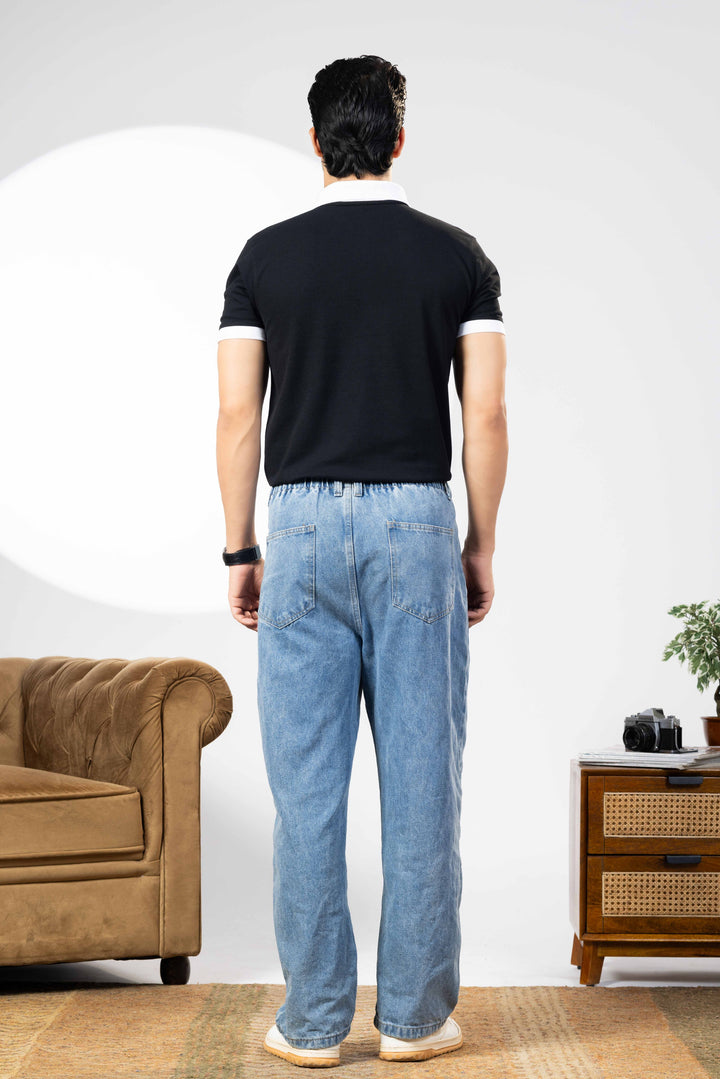 Black Cotton Half Sleeve Printed Polo T-Shirt with Collar