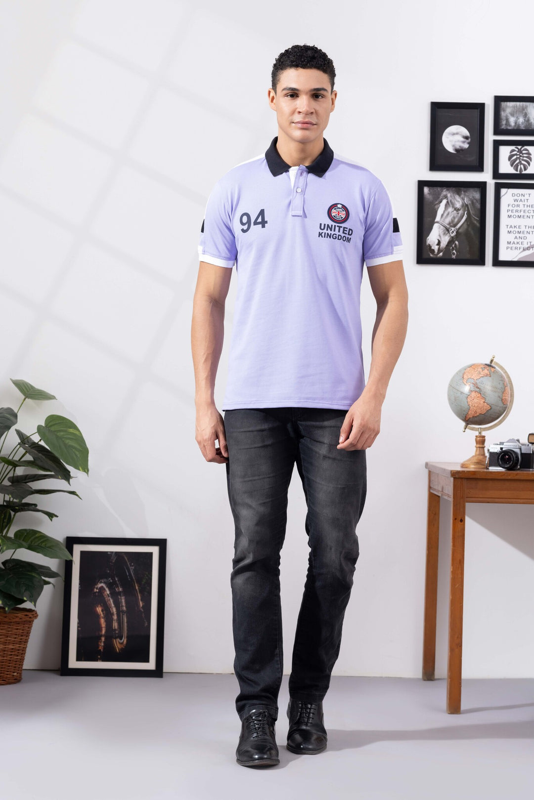 Purple Cotton Half Sleeve Printed Polo T-Shirt with Collar