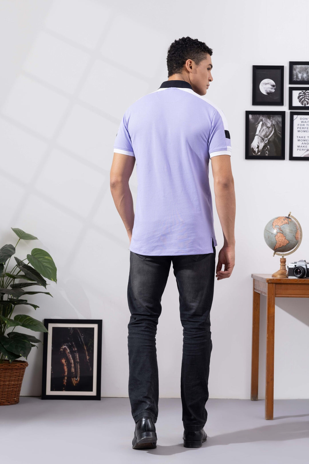 Purple Cotton Half Sleeve Printed Polo T-Shirt with Collar