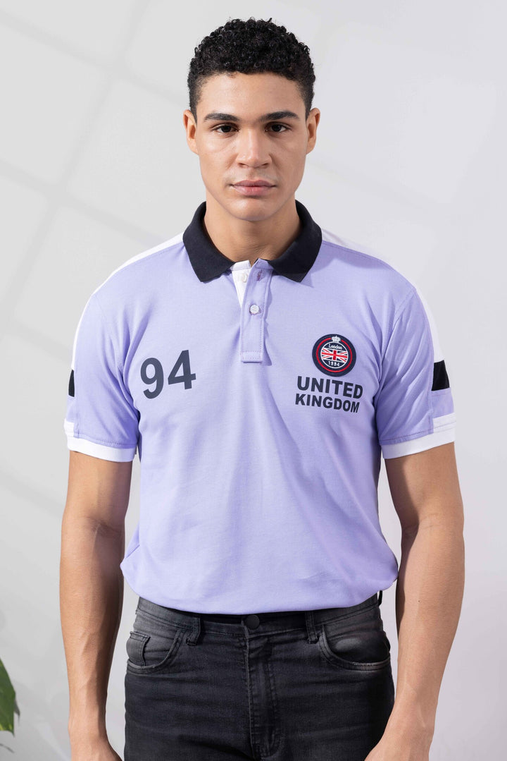 Purple Cotton Half Sleeve Printed Polo T-Shirt with Collar